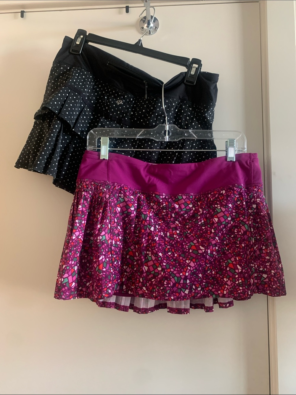 Lululemon 2 skorts: Magenta Mosaic Print and black white polka dot - size 8